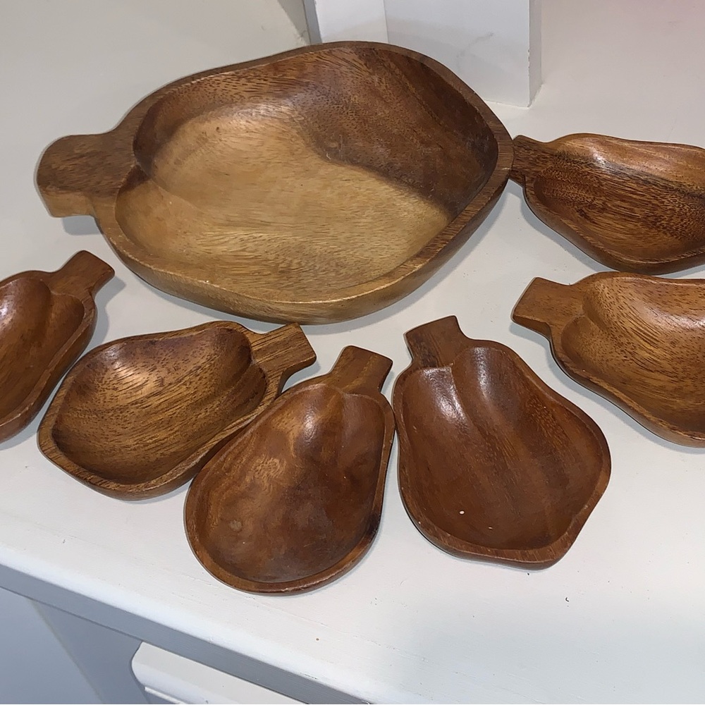 7 Piece Wood Pear Shape Nut/ Snacks Serving Set